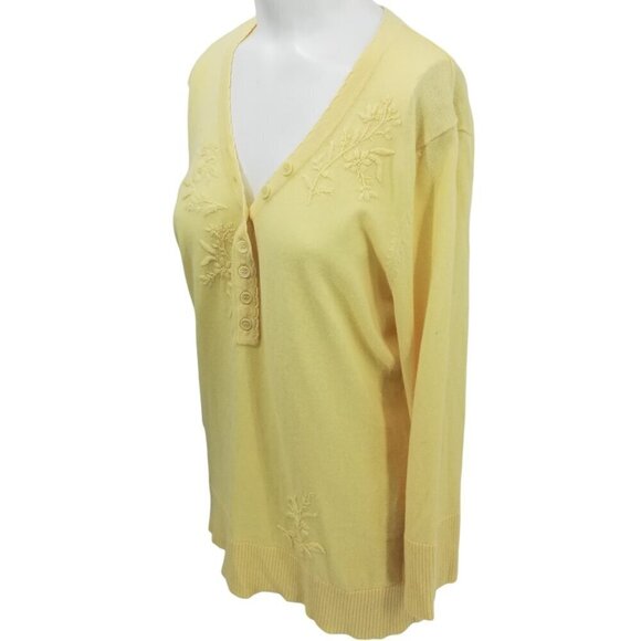 Sundance Yellow Embroidered Pullover Sweater Size L V-Neck Henley Cotton Rabbit - Picture 7 of 12
